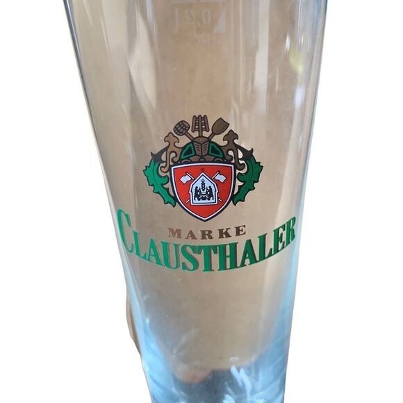 Pre Owned Marke Clausthaler German Beer Gold Rim Footed Pilsner Glass Classic - Picture 3 of 12